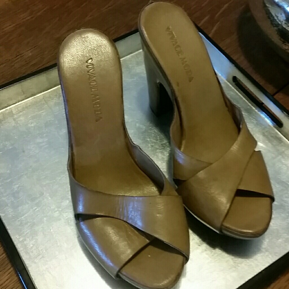 Camel colored leather platforms